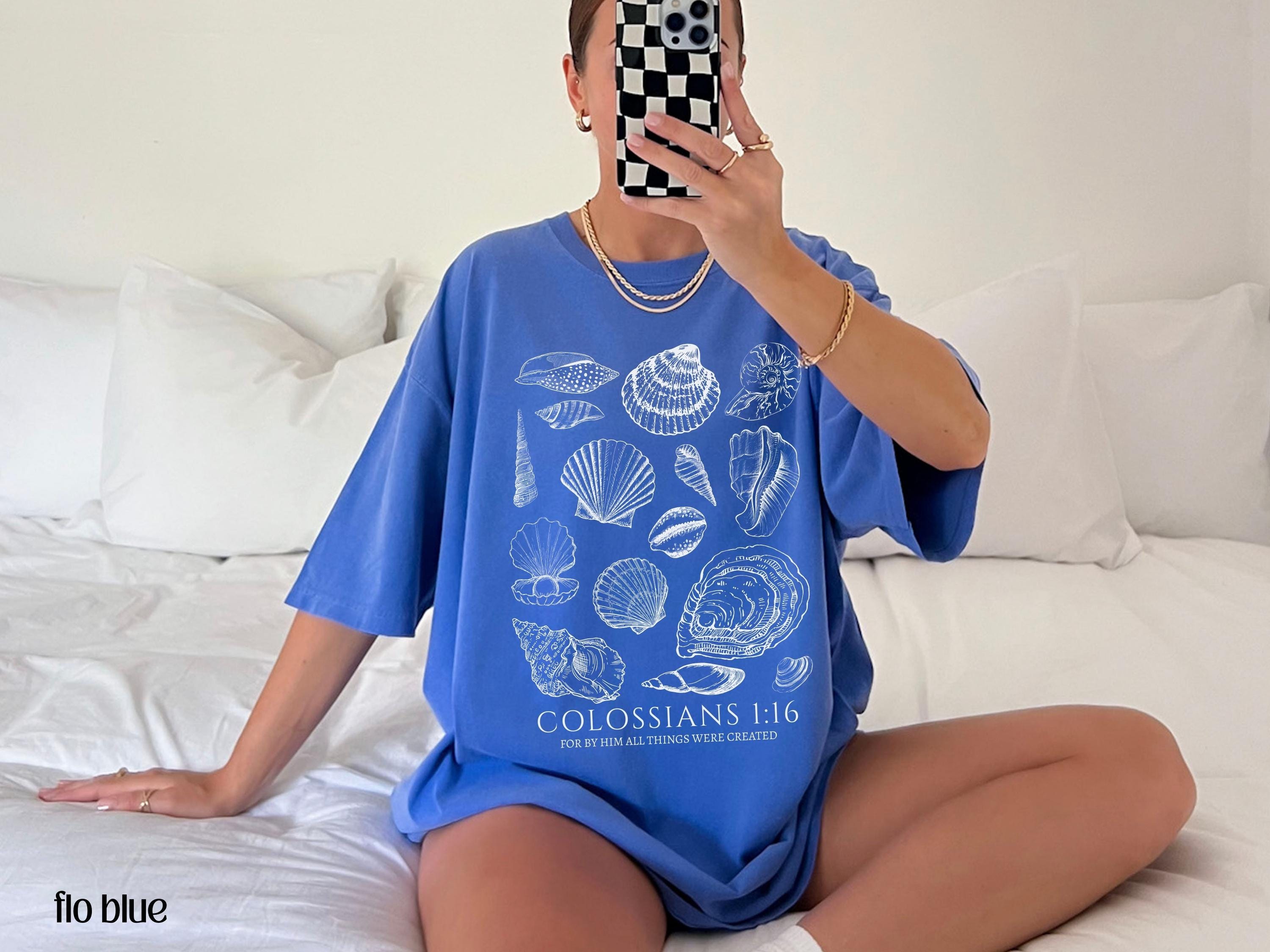 Seashell Bible Verse Ocean Life Coastal Faith Comfort Colors Oversized Beach Tee Baptism Teen Girl (1)