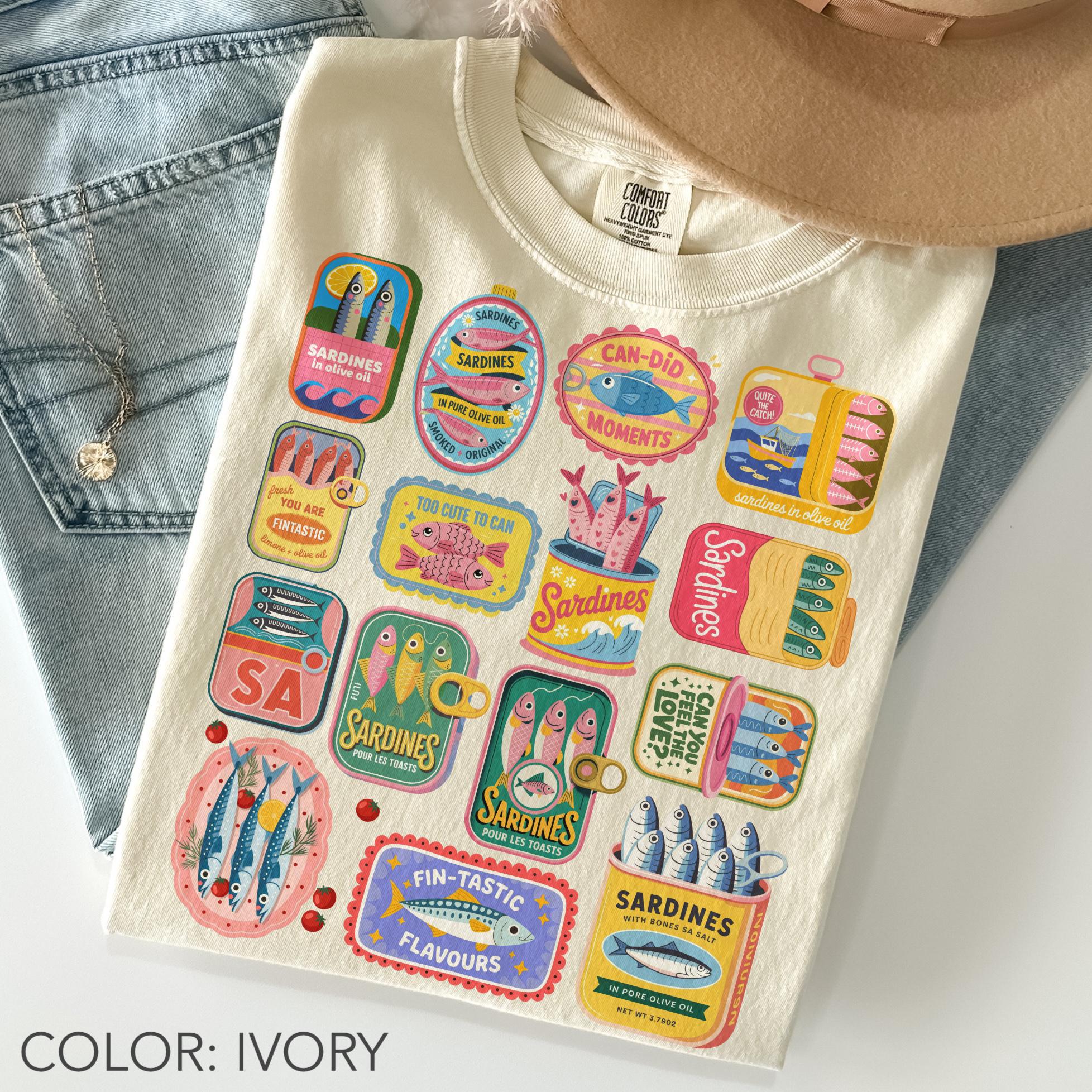 Sardines Comfort Colors Vintage Sardine Retro Tin Fish Mediterranean Food Coastal Tee Foodie (1)