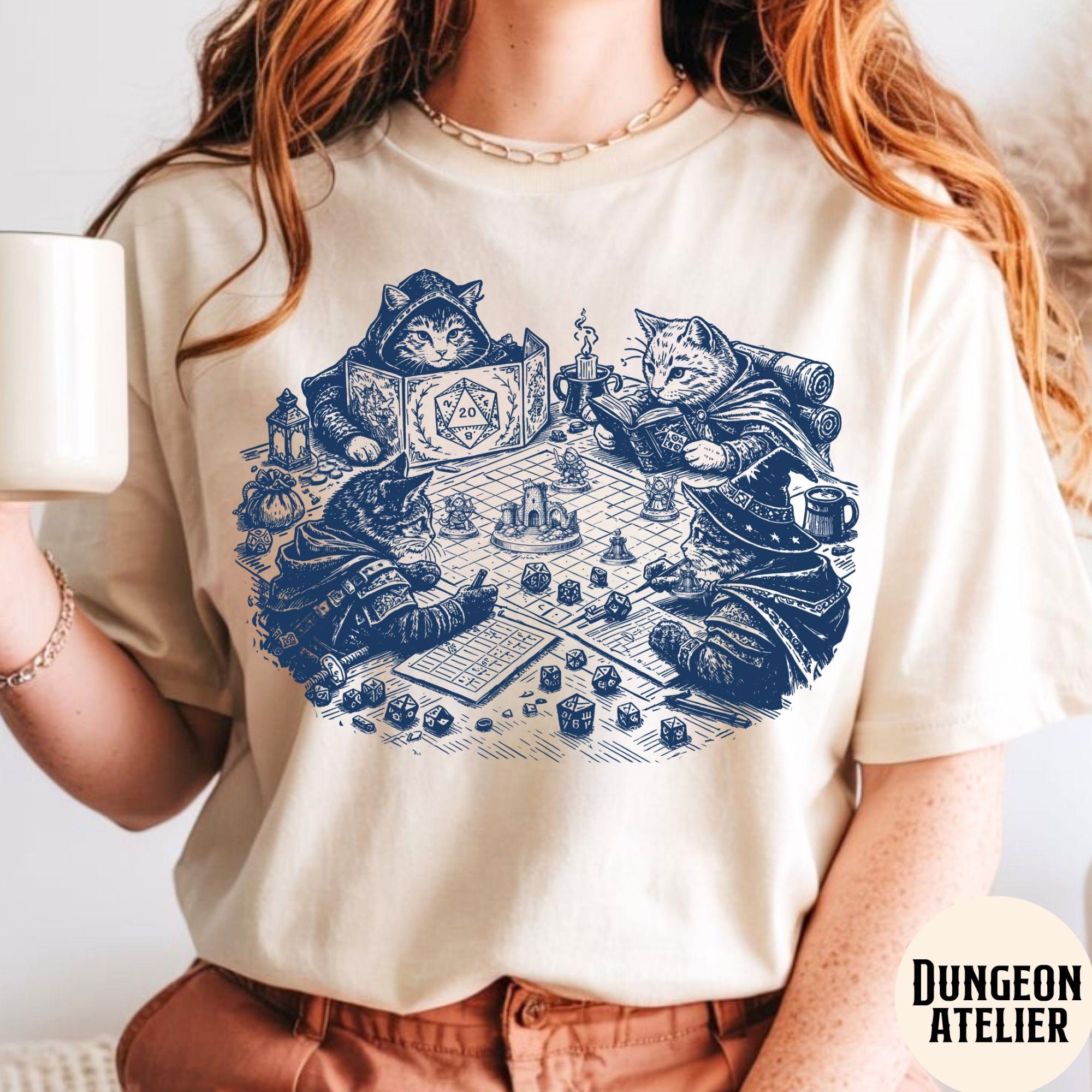 Dnd Cats Comfort Colors Retro Kitten Cat Person Vintage Nerdy Cats Tabletop Cat Dad Mom (1)