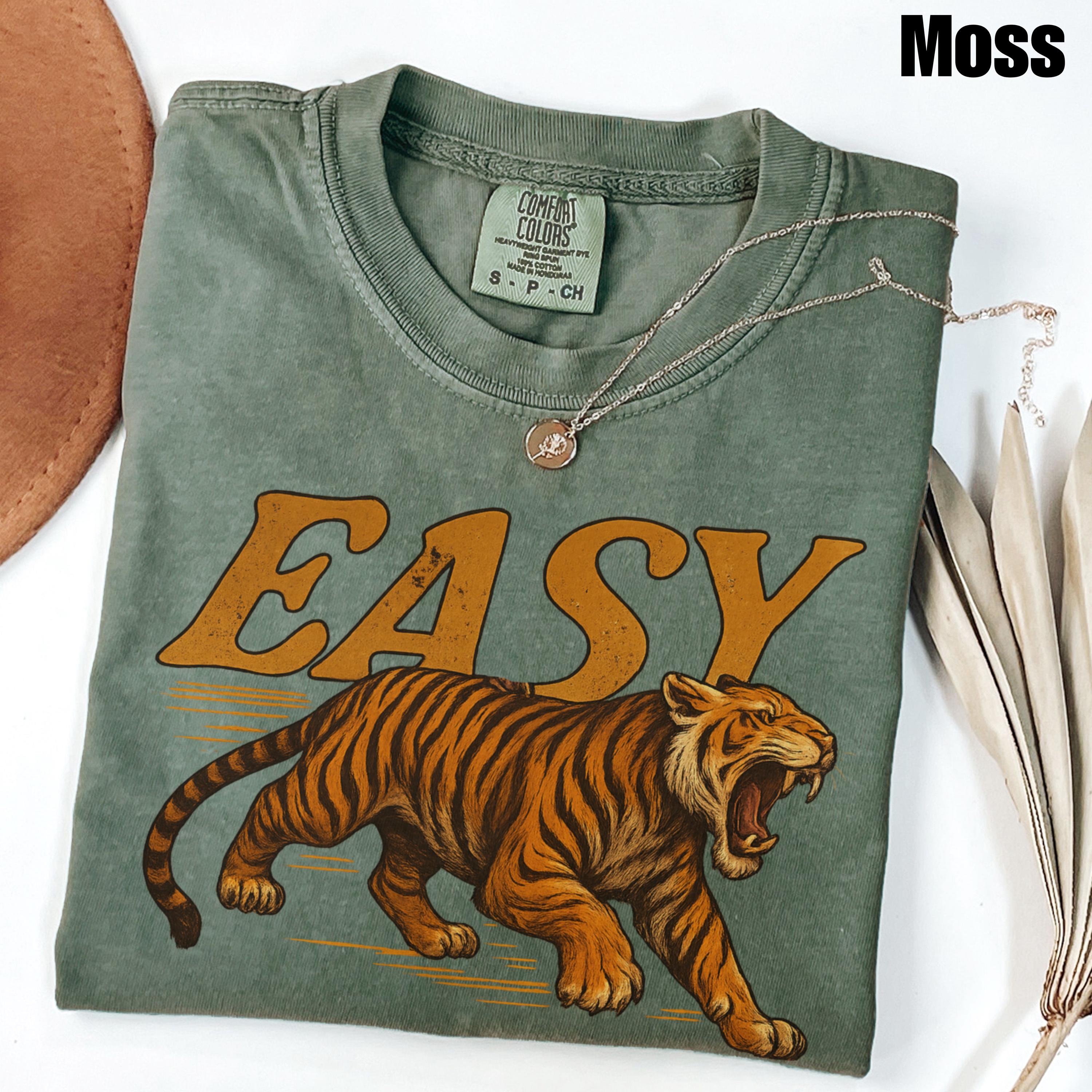 Easy Tiger Comfort Colors Vintage Distressed Tiger Oversized Retro Tiger Tee Grunge Indie Boho (1)