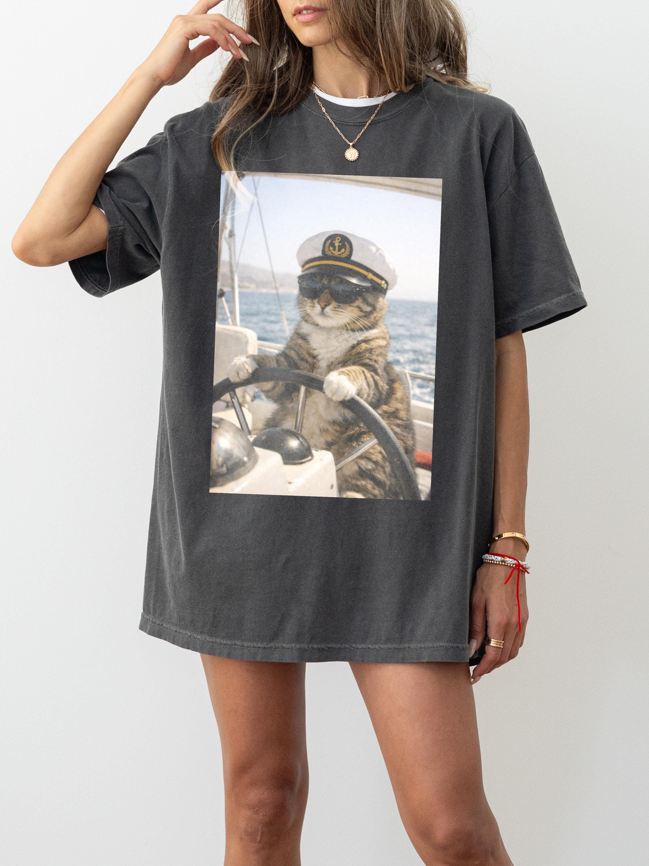 Vintage Cat Cats Sailing Meme Comfort Colors Oversized Unisex T-shirt, Sweatshirt, Hoodie (1)