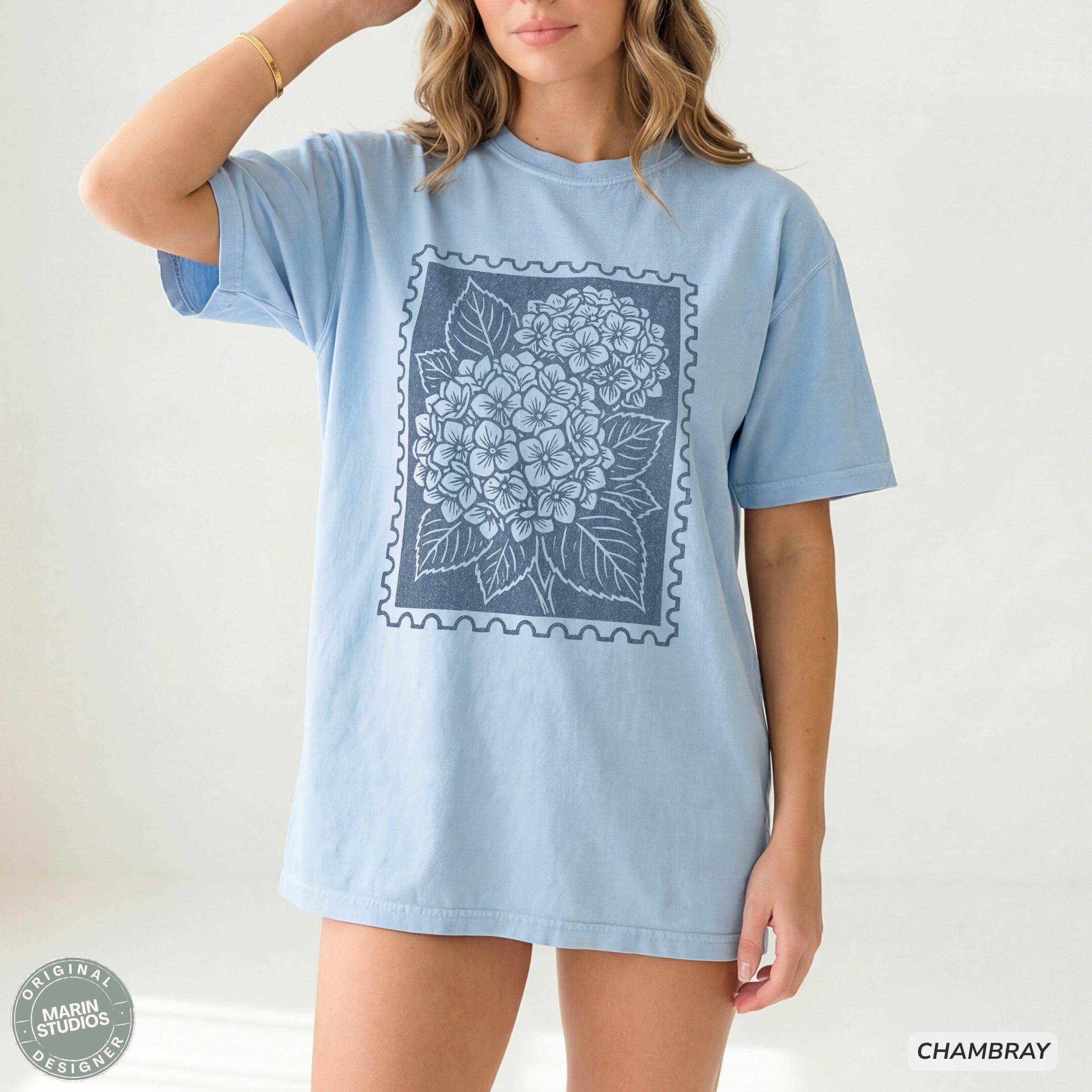 Comfort Colors Hydrangea Vintage Flower Stamp Unisex T-shirt, Sweatshirt, Hoodie (1)