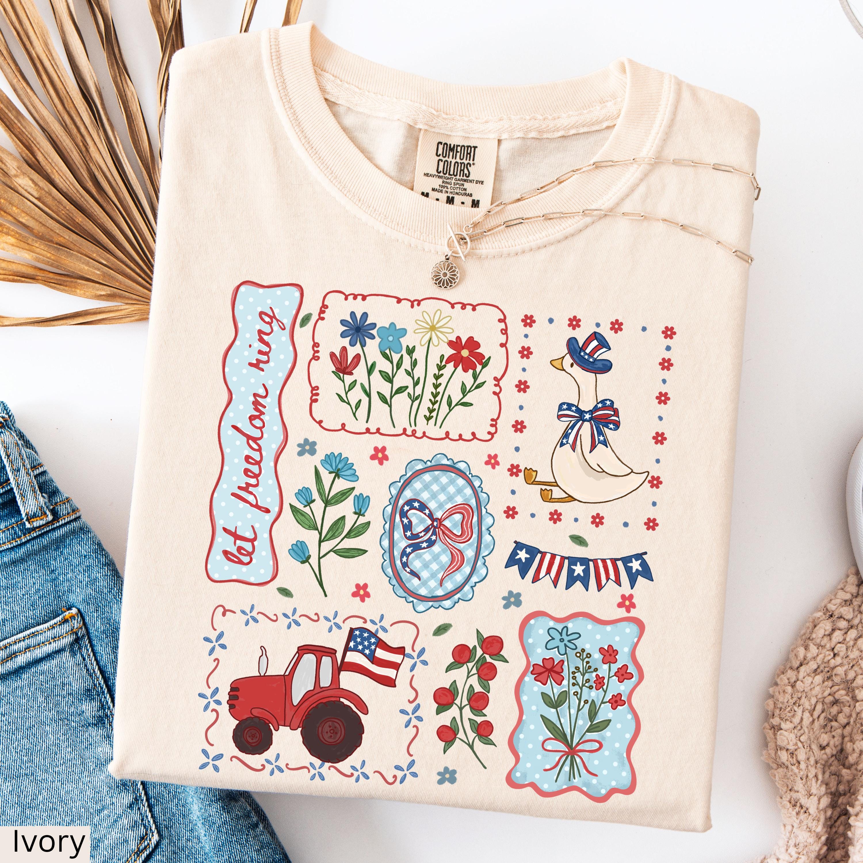 Comfort Colors Cottagecore Floral Usa Goose 4th July Tee Patriotic Goose Gardening America 250th (1)