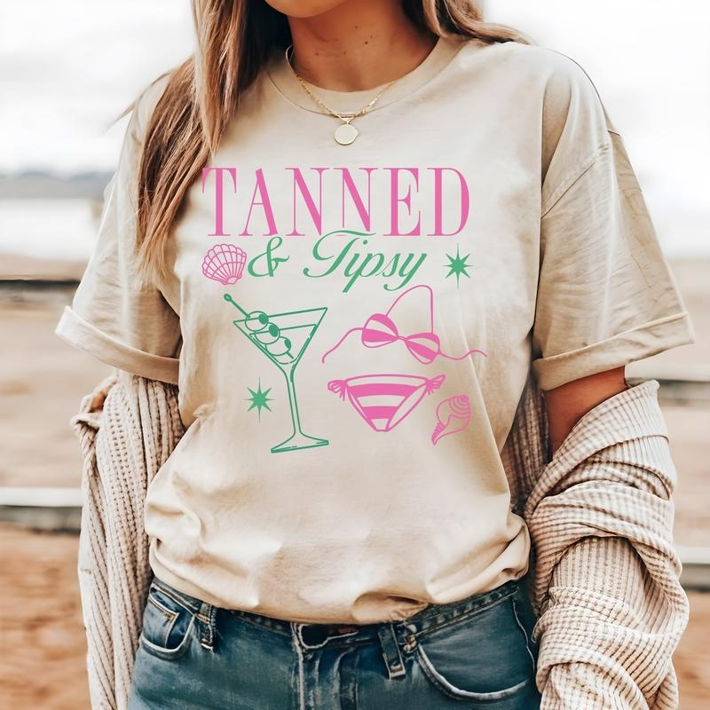 #034 - Tanned and Tipsy Summer Beach -  - Print Unisex Crew neck Tee T-shirt Hoodie Sweatshirt | PrintMintTees.com