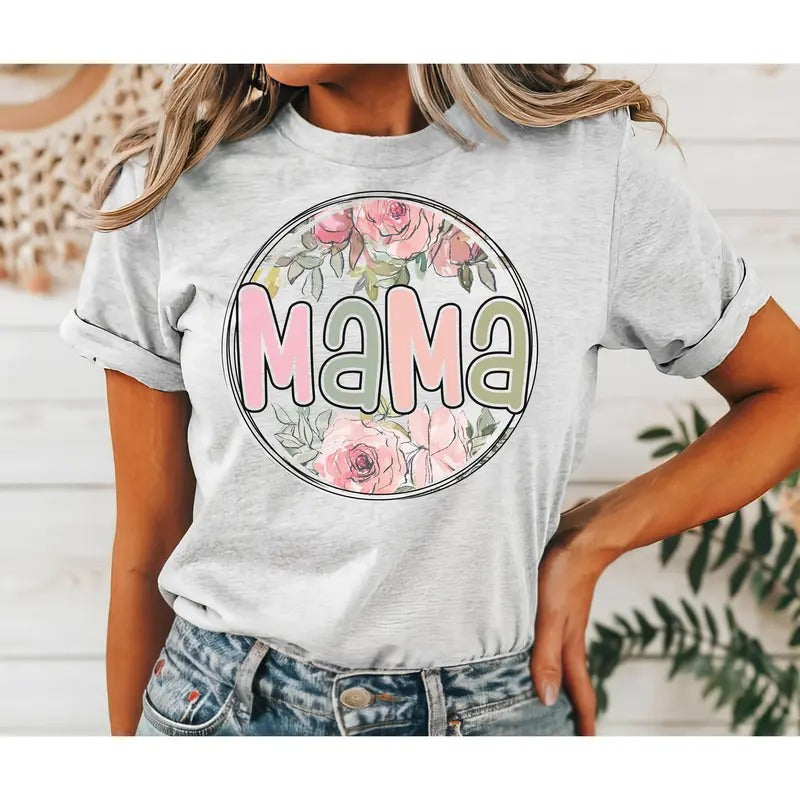 #036 - Mama Floral Pretty - Print Unisex Crew neck Tee T-shirt Hoodie Sweatshirt | PrintMintTees.com