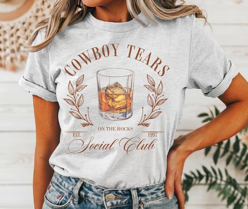 #072 - Cowboy Tears On the Rocks Social Club - Western Print Unisex Crew neck Tee T-shirt Hoodie Sweatshirt