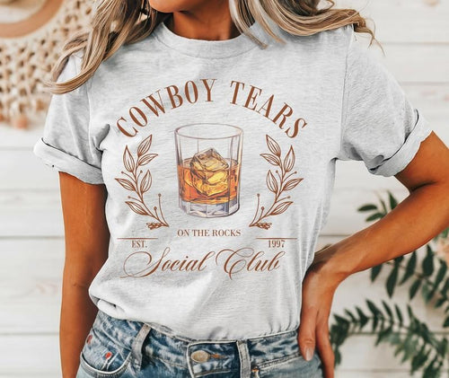 #072 - Cowboy Tears On the Rocks Social Club - Western Print Unisex Crew neck Tee T-shirt Hoodie Sweatshirt