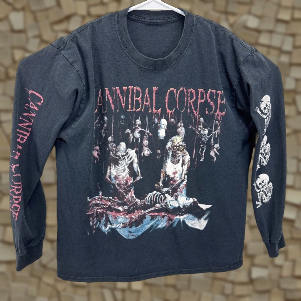 Vintage Cannibal Corpse Butchered At Birth Long Sleeve T Shirt L Black 90s Logo Men Band Gra Hoodie Sweatshirt