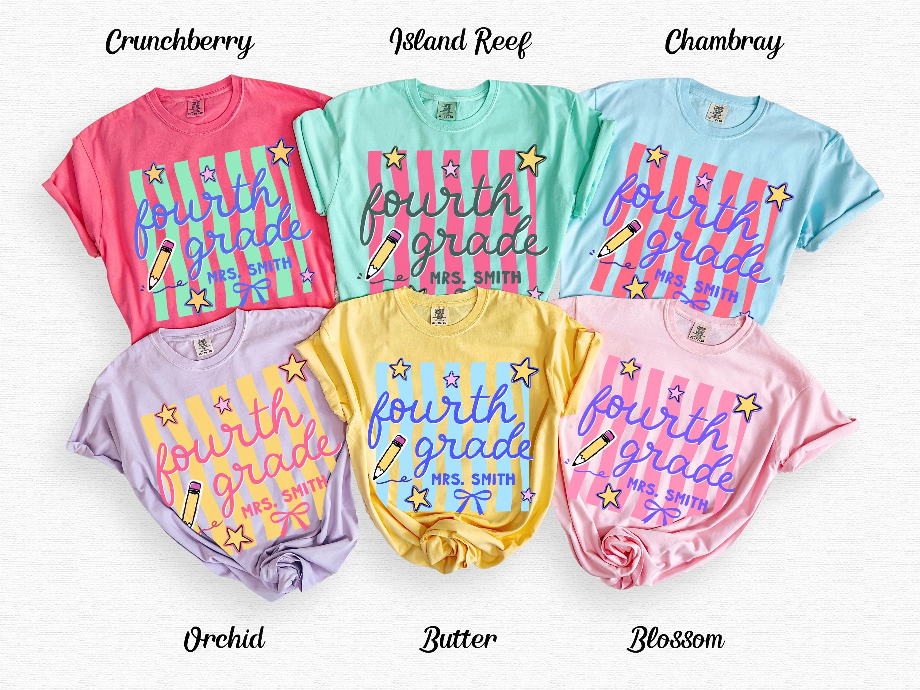 Fourth Grade Teacher Comfort Colors Personalized 4th Grade Teacher Retro Wavy Stripes Tee Custom Fourth Grade Teacher (2)