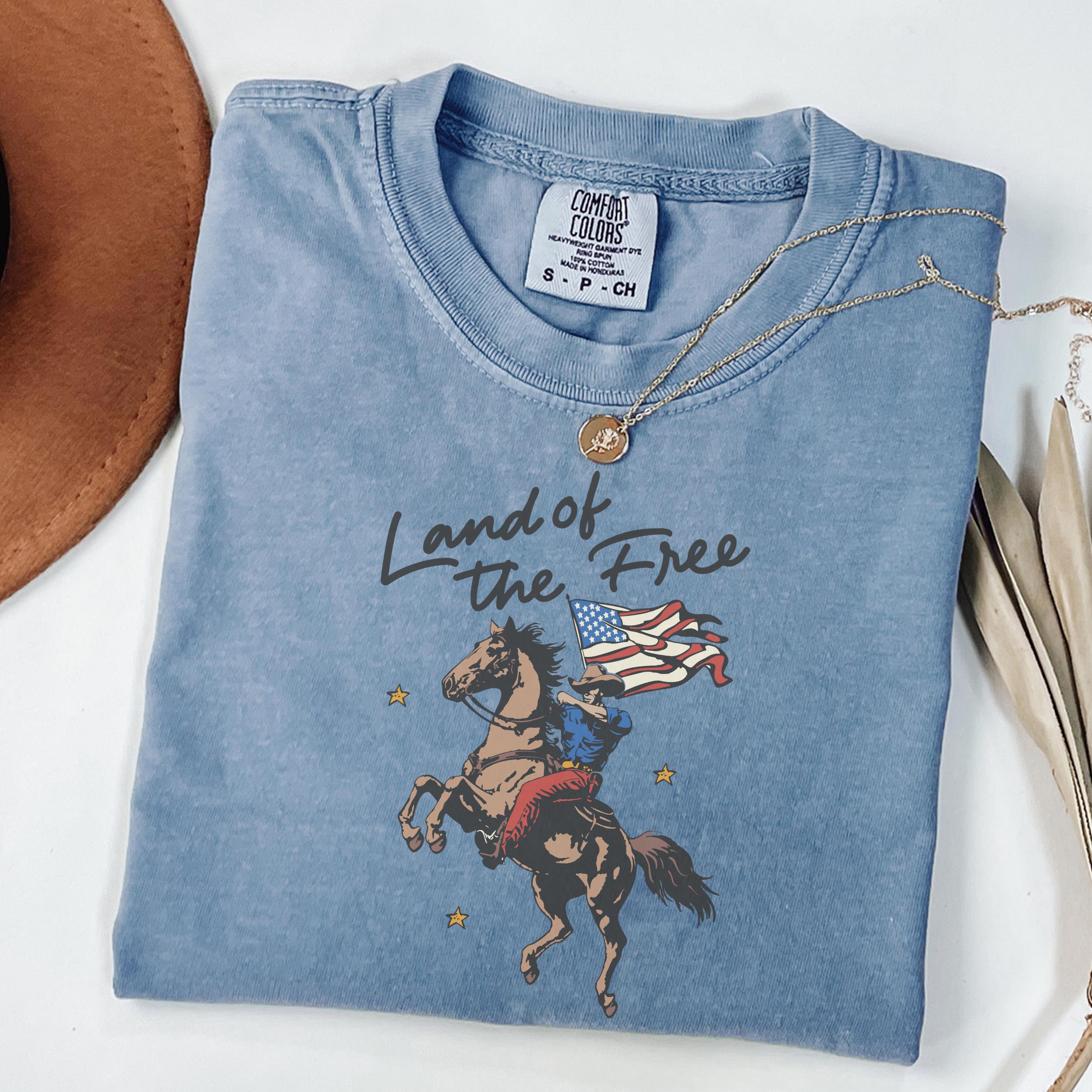Comfort Colors Western America Cowboy Waving American Flag Retro Patriotic Vintage 4th July (2)