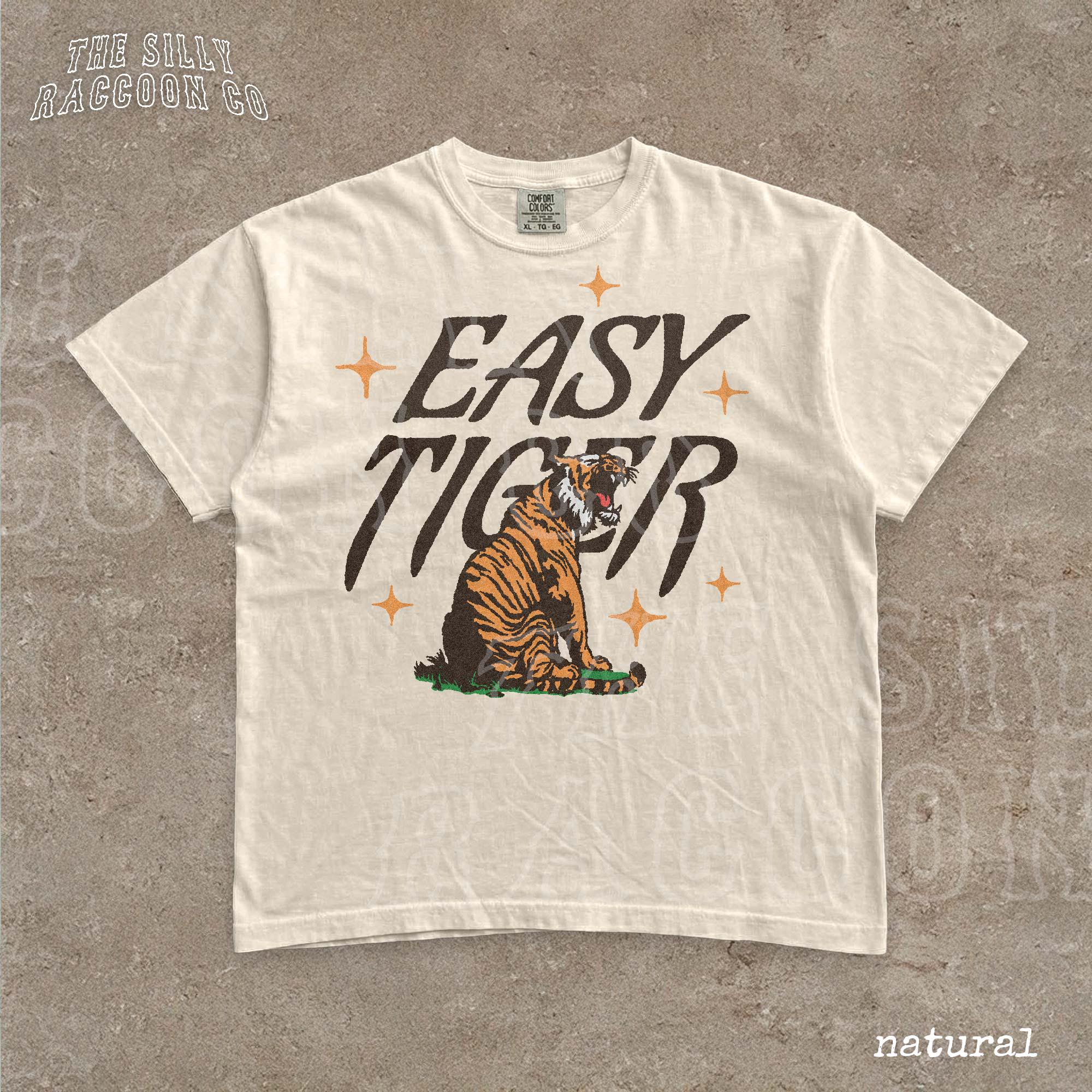 Easy Tiger Vintage Retro Boho Tiger Lover Oversized Comfort Colors Tee (2)