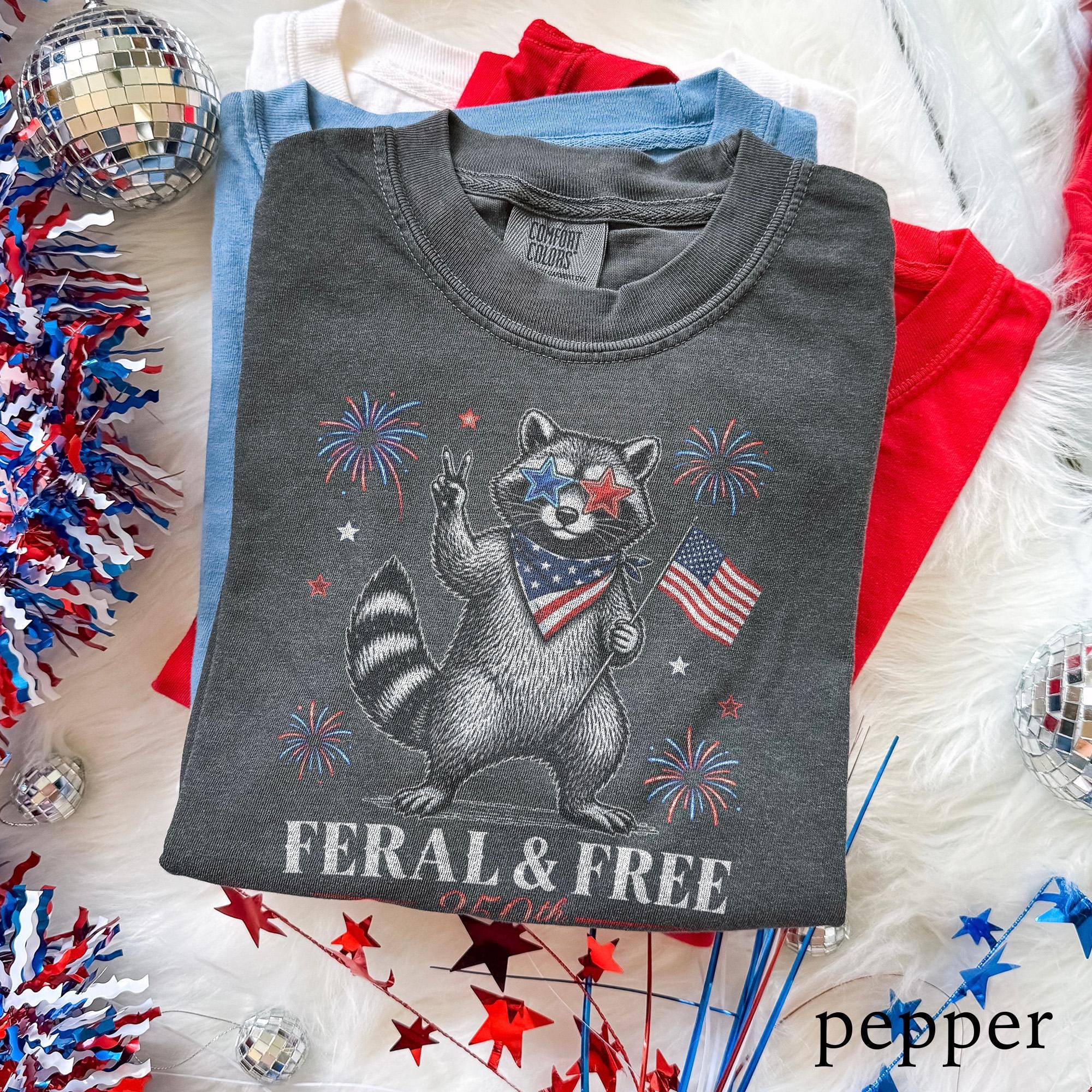 Usa 250th Anniversary Feral Free Raccoon Tee Patriotic America Comfort Colors Freedom Tee (2)