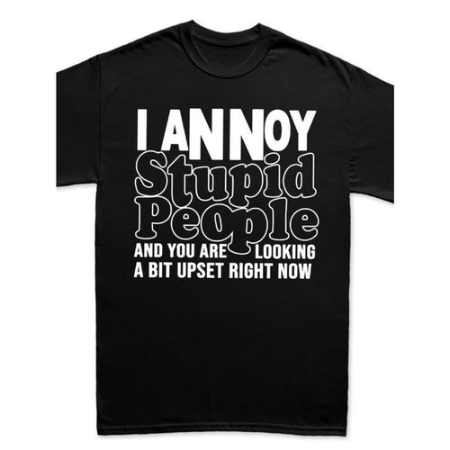 1 Fun Proverbial Men's T-shirt, I Annoy Stupid People shirt, letter print short sleeve, ironic men's T-shirt gift,...