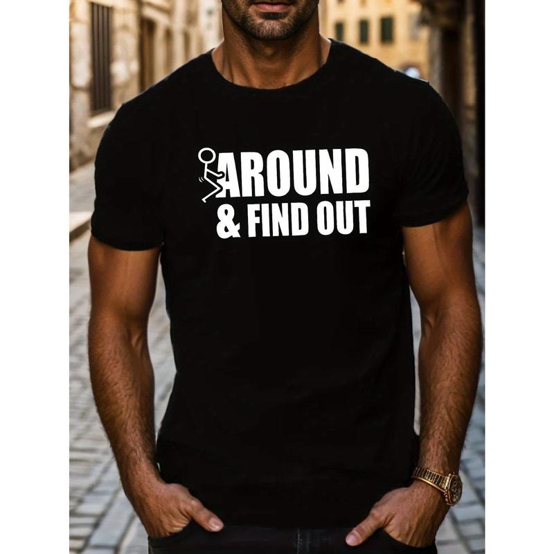 1 pc, 100% cotton T-shirt, a 100% cotton T-shirt, a novel, men's bold "F AROUND AND FIND OUT" graphic T-shirt - casual...