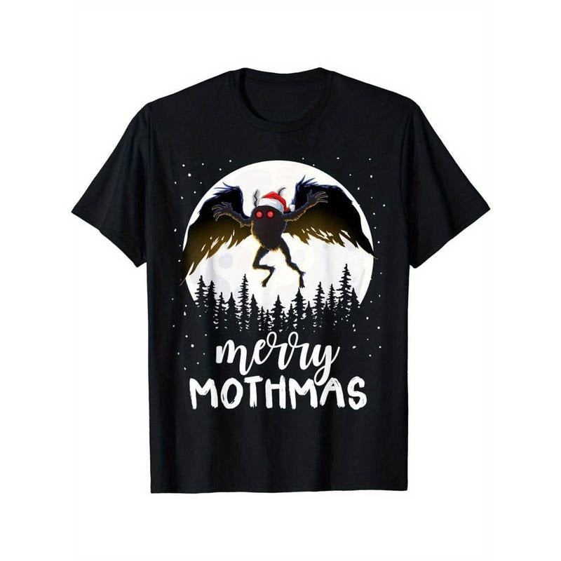 [100% Cotton] Christmas Mothman Merry Mothmas Creepy Folklore Cryptid Xmas Print T-shirt Hoodie Sweatshirt