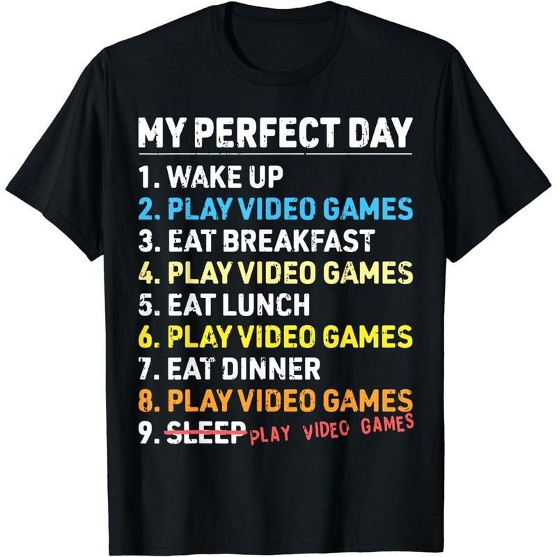 [100% Cotton] Cotton Short Sleeve My Perfect Day Video Games Funny Gamer Mens Boys Gaming T-Shirt for Men Women Hoodie...