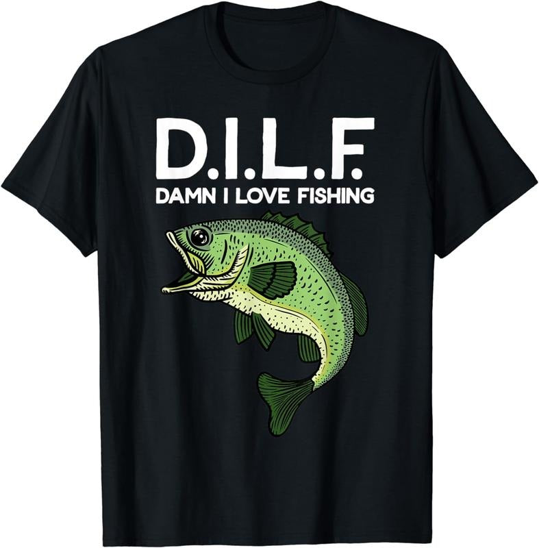 [100% Cotton] D.I.L.F Damn I love Fishing T-Shirt Hoodie Sweatshirt | PrintMintTees.com
