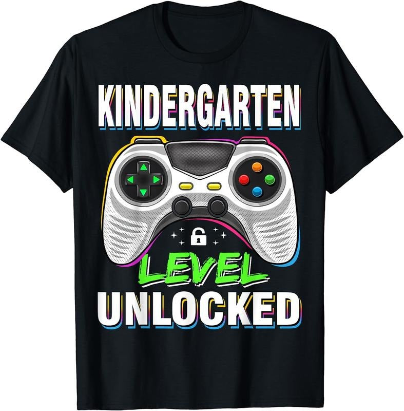 [100% Cotton] First Day of Kindergarten Level Unlocked Back To School T-Shirt Hoodie, Sweatshirt | PrintMintTees.com