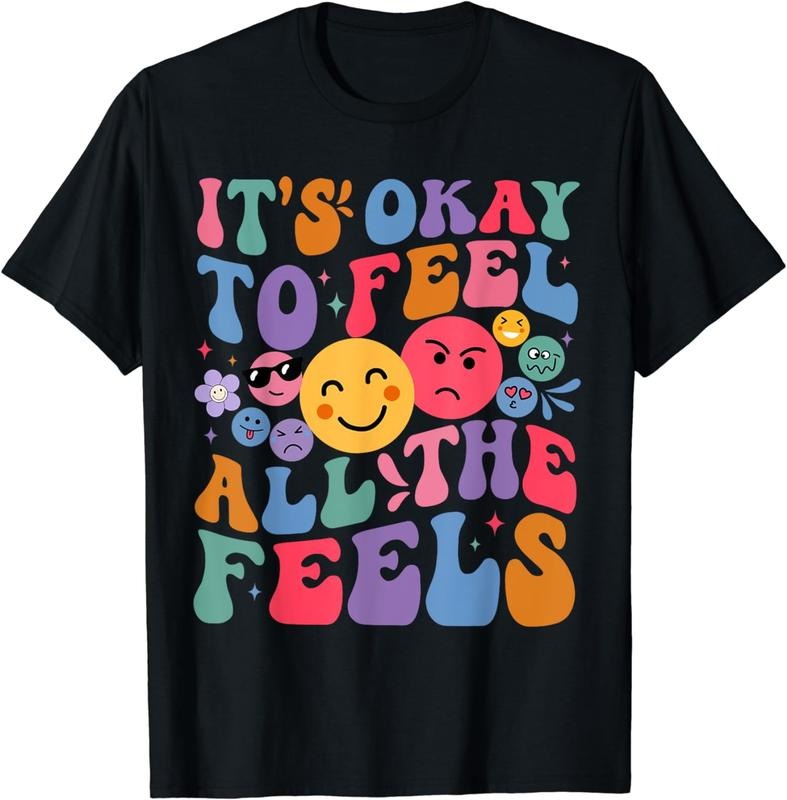 [100% Cotton] Groovy It's Ok To Feel All The Feels Emotions Mental Health T-Shirt Hoodie Sweatshirt | PrintMintTees.com