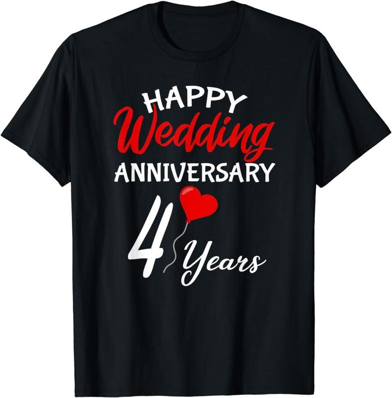 [100% Cotton] Happy 4th Wedding Anniversary Heart Love Him Her Couple T-Shirt Hoodie Sweatshirt | PrintMintTees.com