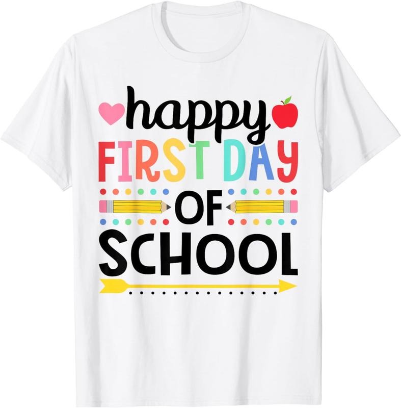 [100% Cotton] Happy First Day Of School Teachers Students Back To School T-Shirt Hoodie Sweatshirt | PrintMintTees.com