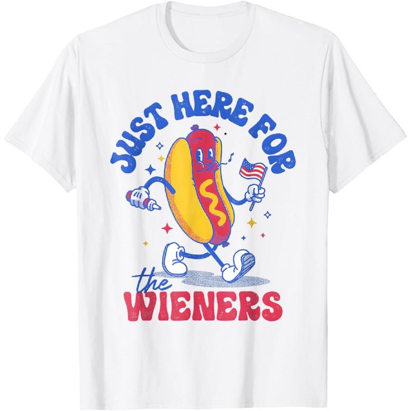 [100% Cotton] Hot Dog I'm Just Here For The Wieners Funny Fourth of July T-Shirt-White Hoodie Sweatshirt | PrintMintTees.com