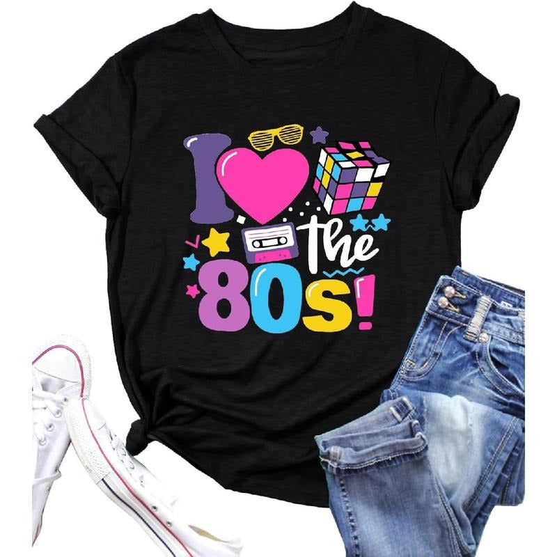 [100% Cotton] I Love The 80's Shirt for Women Vintage 80s Music Graphic Tshirt 80's Party Short Sleeve Blouse Tops Hoodie...