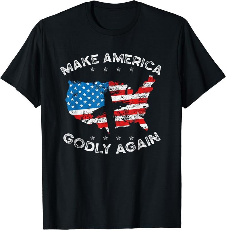 [100% Cotton] Make America Godly Again Proud American Christian Patriot T-Shirt Hoodie Sweatshirt | PrintMintTees.com