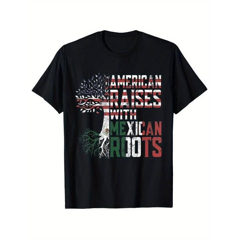 [100% Cotton] Men'S Casual Cotton T-Shirt, American Raised with Mexican Roots Print, Hoodie Sweatshirt | PrintMintTees.com