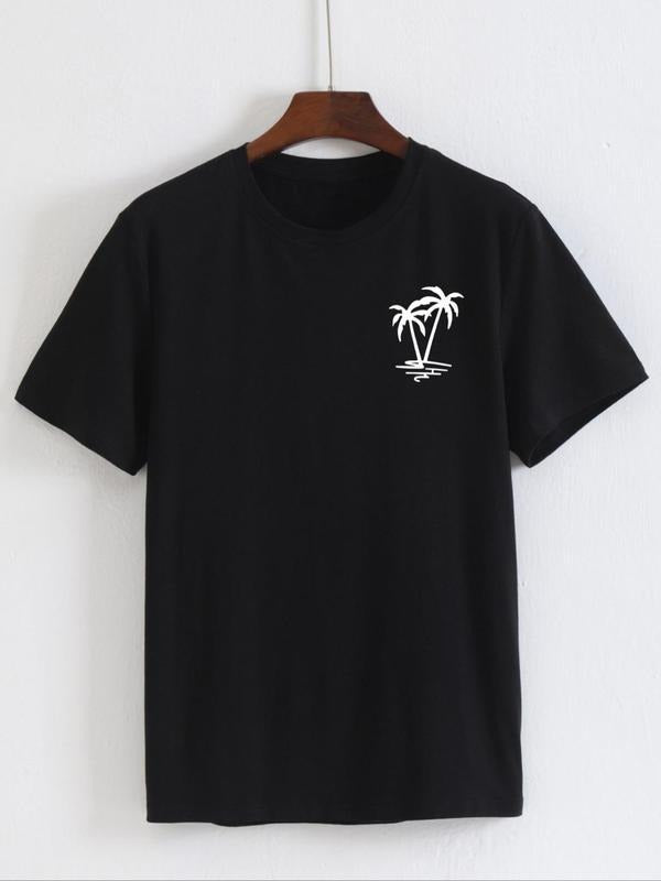 [100% Cotton] Men's Coconut Tree Print Round Neck Tee, Summer Clothes Regular Fit Fashion Casual Streetwear Short Sleeve...