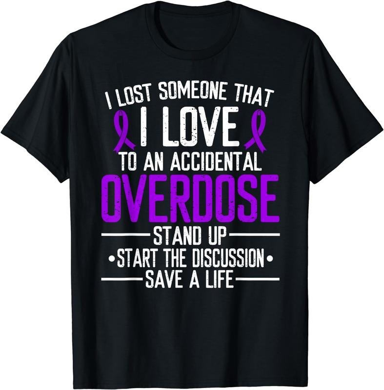 [100% Cotton] Overdose Awareness Lost someone I love Purple Ribbon T-Shirt Hoodie Sweatshirt | PrintMintTees.com