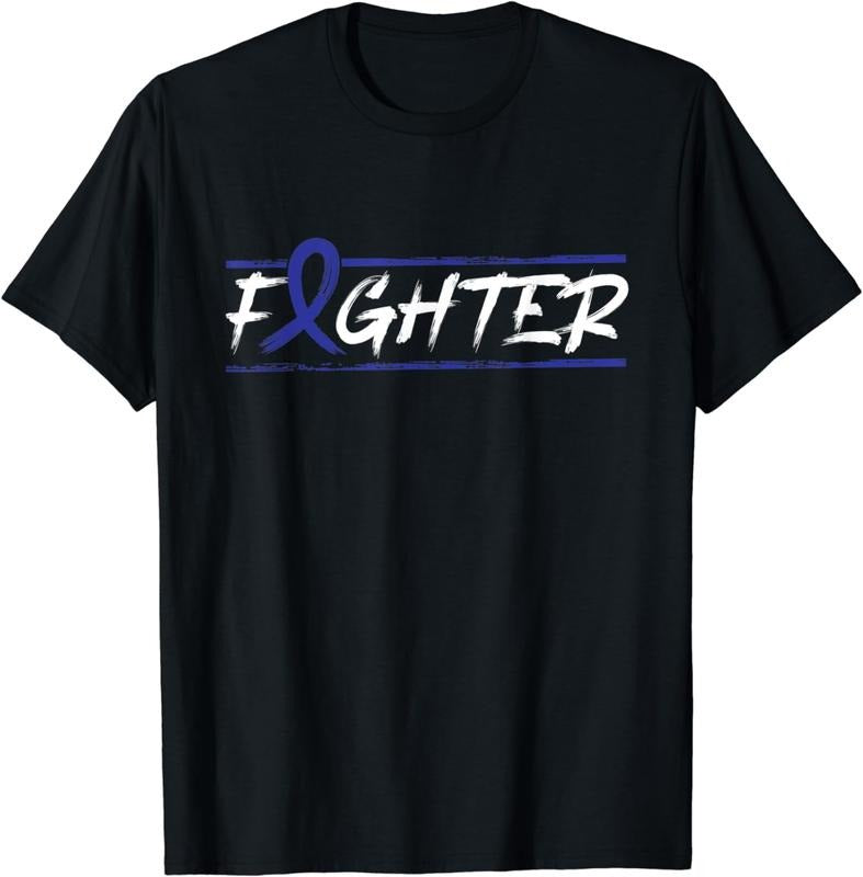 [100% Cotton] Rectal Cancer Fighter T Shirt - Blue Ribbon Awareness T-Shirt Hoodie Sweatshirt | PrintMintTees.com