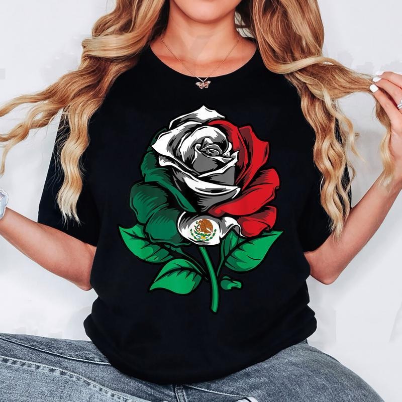 [100% Cotton] Rose Floral Mexico Flag Love Mexico Independence Mexican T-Shirt Hoodie Sweatshirt | PrintMintTees.com