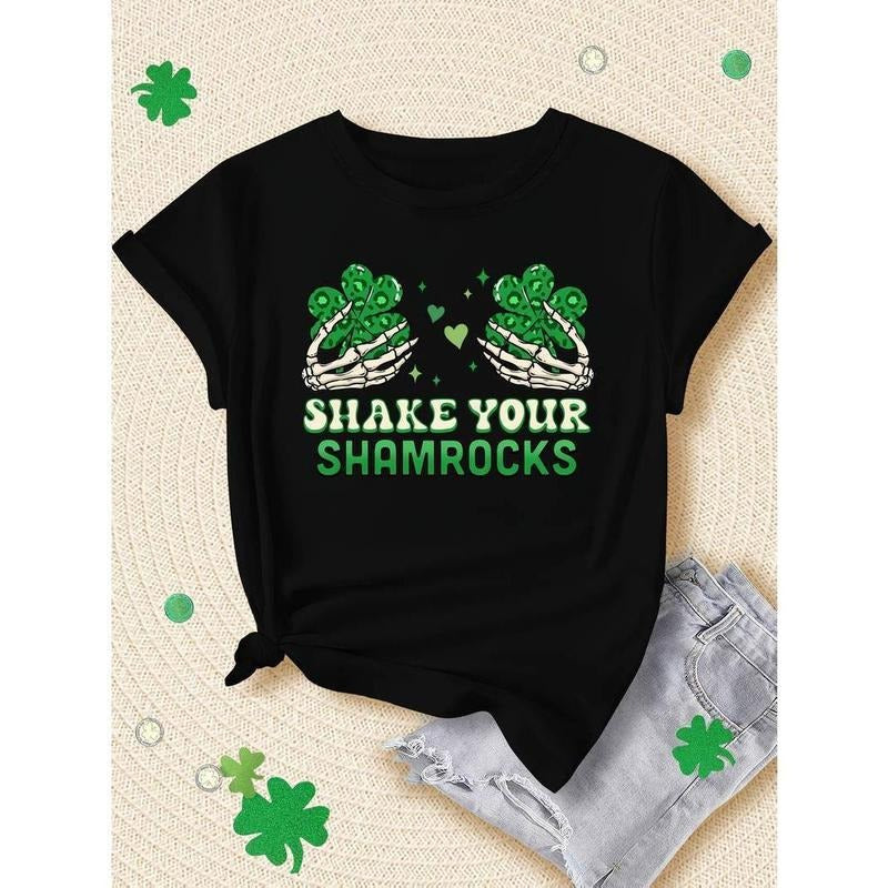 [100% Cotton][St. Patrick'S Day Polyester Tee] 1pc Women'S Plus Size Black T-Shirt Hoodie Sweatshirt | PrintMintTees.com