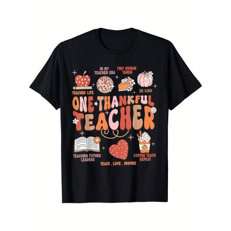 [100% Cotton] Teacher Thanksgiving Shirt Women One Thankful Teacher Fall T-Shirt Summer Comfortable Hoodie Sweatshirt