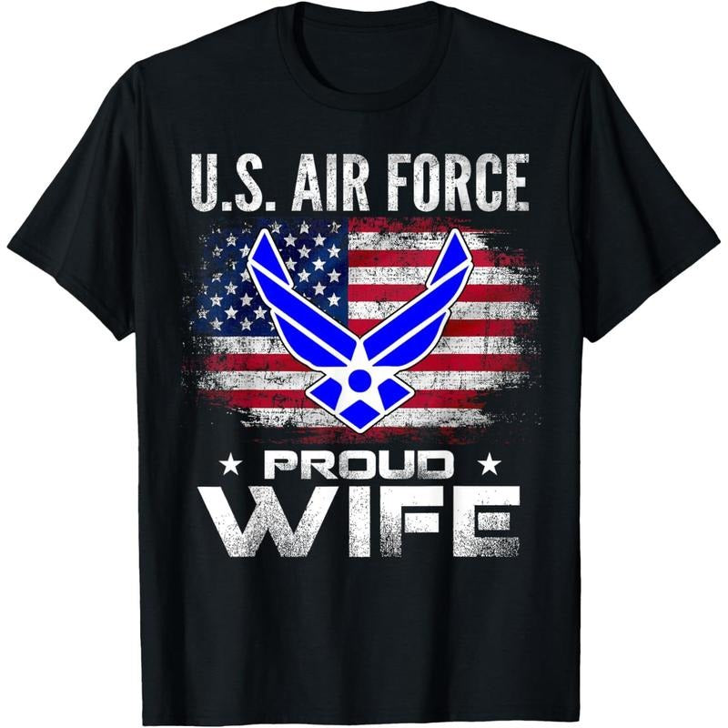 [100% Cotton] U.S Air Force Proud Wife With American Flag Gift Veteran T-Shirt Hoodie Sweatshirt | PrintMintTees.com