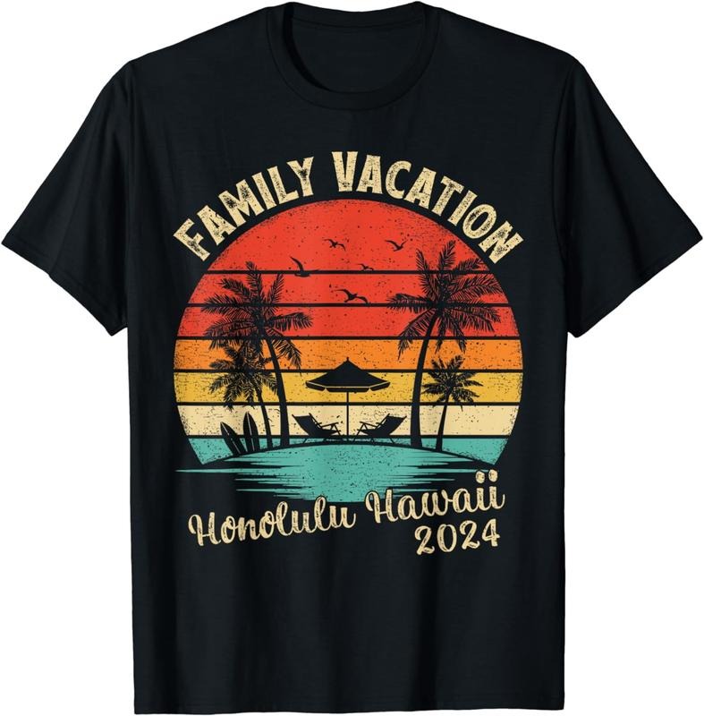 [100% Cotton] Vintage Beach Sunset Family Vacation 2024 Honolulu Hawaii T-Shirt Hoodie Sweatshirt | PrintMintTees.com