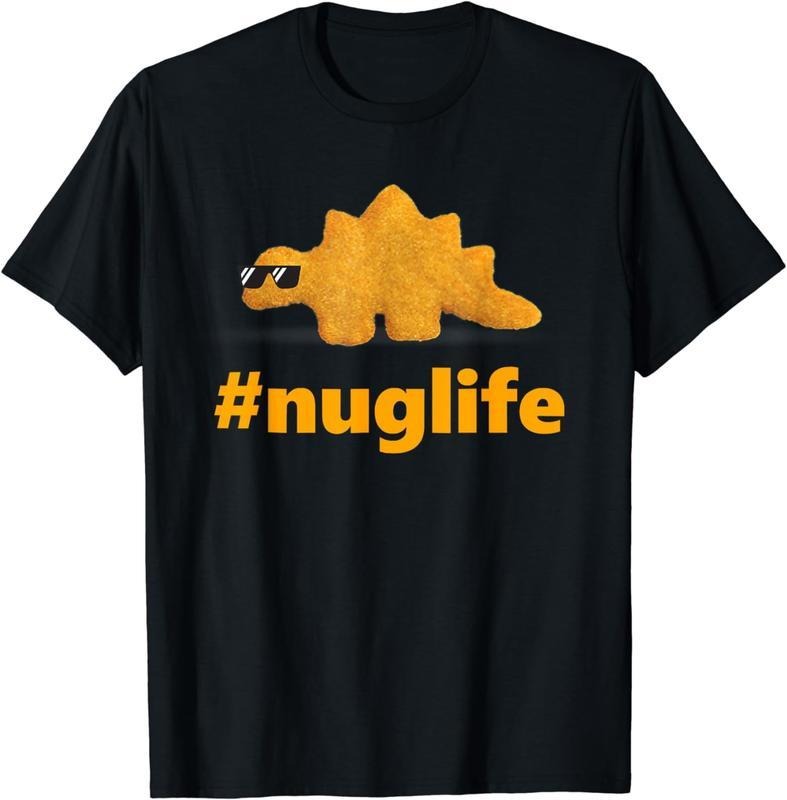 [100% Cotton] Women's Black Short Sleeves Nug Life Dino Nuggs Dino Chicken Nuggets Dinosaur Nugget Men T-Shirt Hoodie...