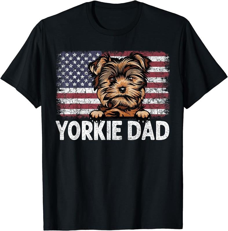 [100% Cotton] Yorkie Dad With Proud American Flag Dog Lover Gift T-Shirt Hoodie Sweatshirt | PrintMintTees.com