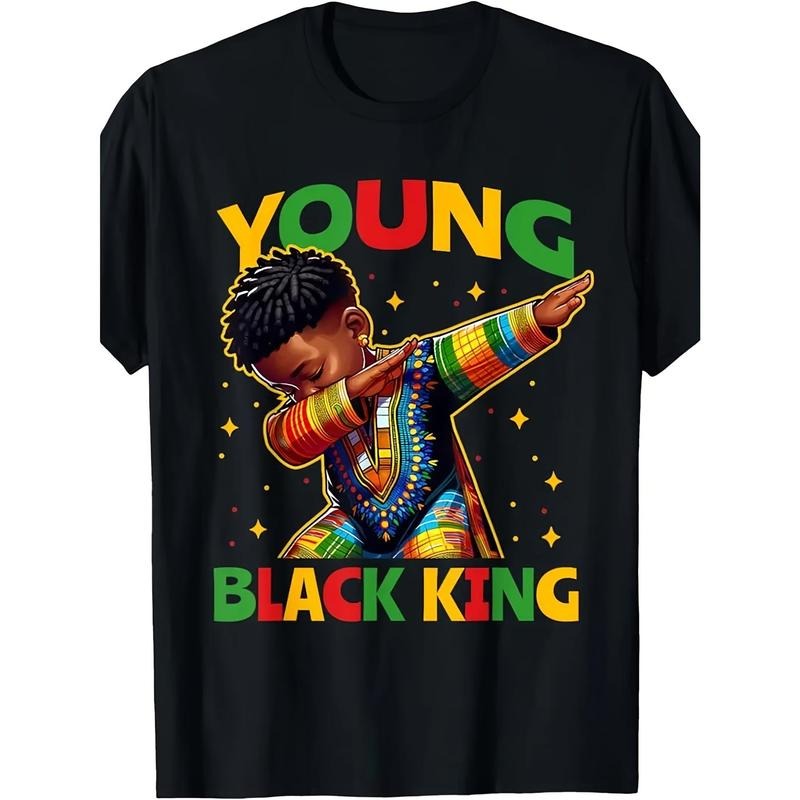 100% Cotton 'Young Black King' Youth Celebration T-Shirt - Vibrant African Pride and Black History Month Design, Crew Neck, Short Sleeve, Machine Washable - Suitable for Boys and Girls