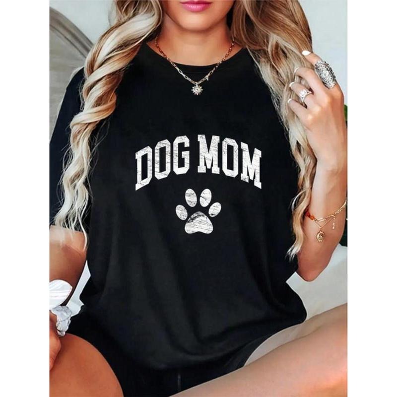 100% Cotton 100% Cotton Dog Mom - Vintage Distressed Design - Funny Dog Paw T-Shirt