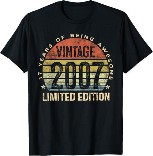 100% Cotton 17 Year Old Gifts Vintage 2007 Limited Edition 17th Birthday T-Shirt Hoodie Sweatshirt | PrintMintTees.com