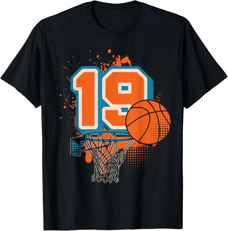 100% Cotton 19th Birthday Boy Basketball Player Basketball 19 Years Old T-Shirt Hoodie Sweatshirt | PrintMintTees.com