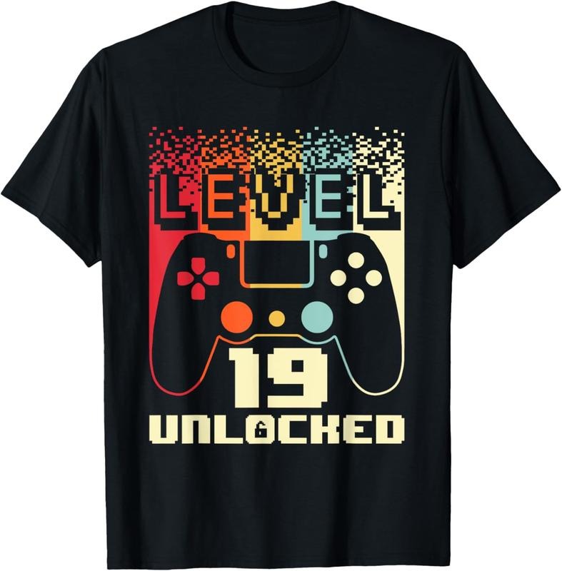 100% Cotton 19th Birthday For Men Level 19 Unlocked Gamer 19 Year Old T-Shirt Hoodie, Sweatshirt | PrintMintTees.com