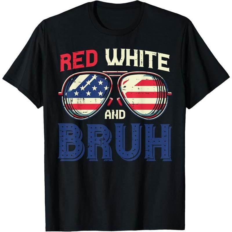 100% Cotton 4th Of July Red White Bruh Flag Sunglass Men Women Kids T-Shirt Hoodie Sweatshirt | PrintMintTees.com