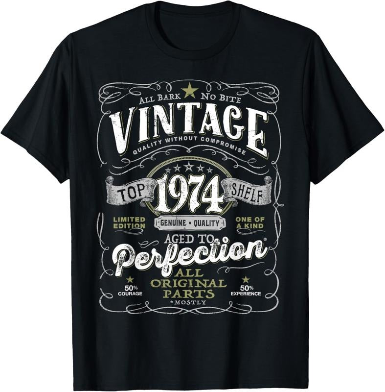 100% Cotton 50th Birthday Tee for Men, Vintage 1974 Aged to Perfection T-Shirt Hoodie Sweatshirt | PrintMintTees.com