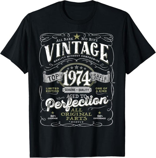 100% Cotton 50th Birthday Tee for Men, Vintage 1974 Aged to Perfection T-Shirt Hoodie Sweatshirt | PrintMintTees.com