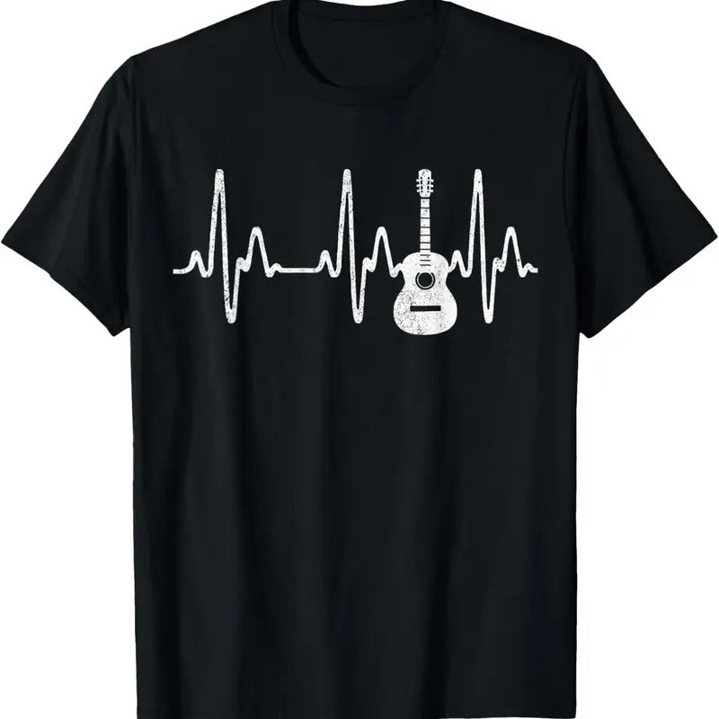 100% Cotton Acoustic Guitar Heartbeat Shirt - Guitar Musician T-Shirt Hoodie Sweatshirt | PrintMintTees.com
