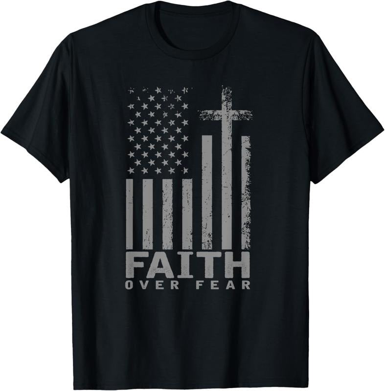 100% Cotton America Pride US Flag Faith Over Fear Prayer T-Shirt Hoodie, Sweatshirt | PrintMintTees.com