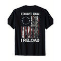 100% Cotton American Flag Patriots T-Shirt - 'I Don't Run I Reload Gun' Design, Short Sleeve, Round Neck, Machine Washable